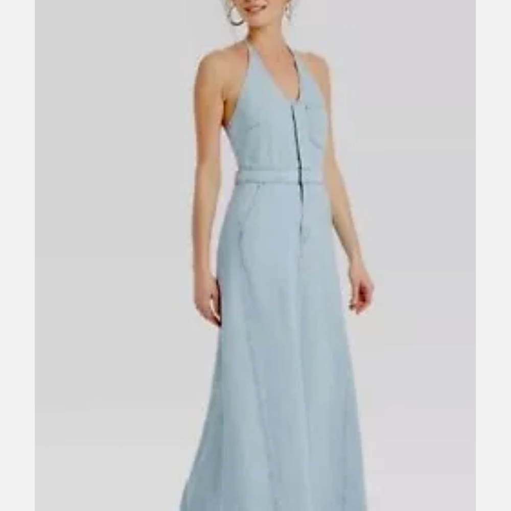 Universal Thread Women's Halter Neck Denim Maxi Dress, Size 16/17